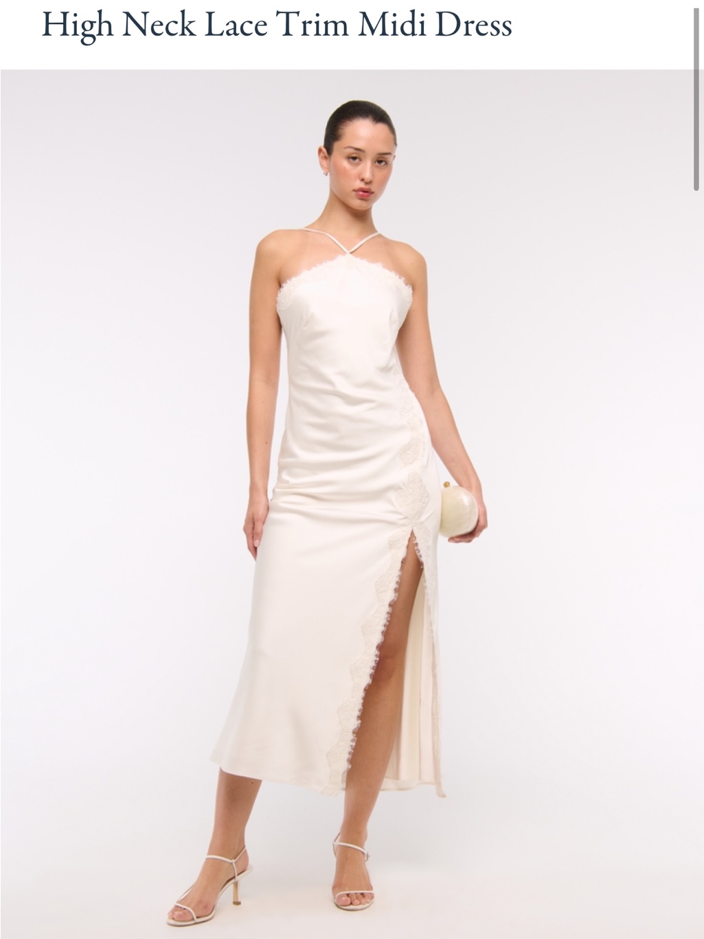 High Neck Lace Trim Midi Dress